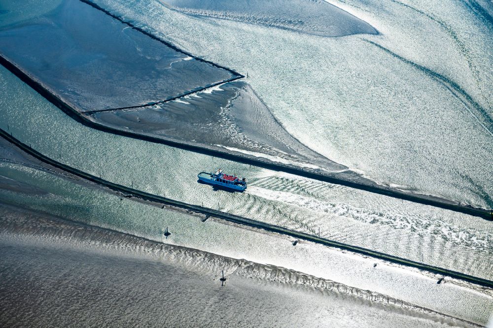Aerial photograph Norden - Trip of a ferry ship of the AG Reederei Norden-Frisia ship Frisia in Norden Norddeich in the state Lower Saxony, Germany
