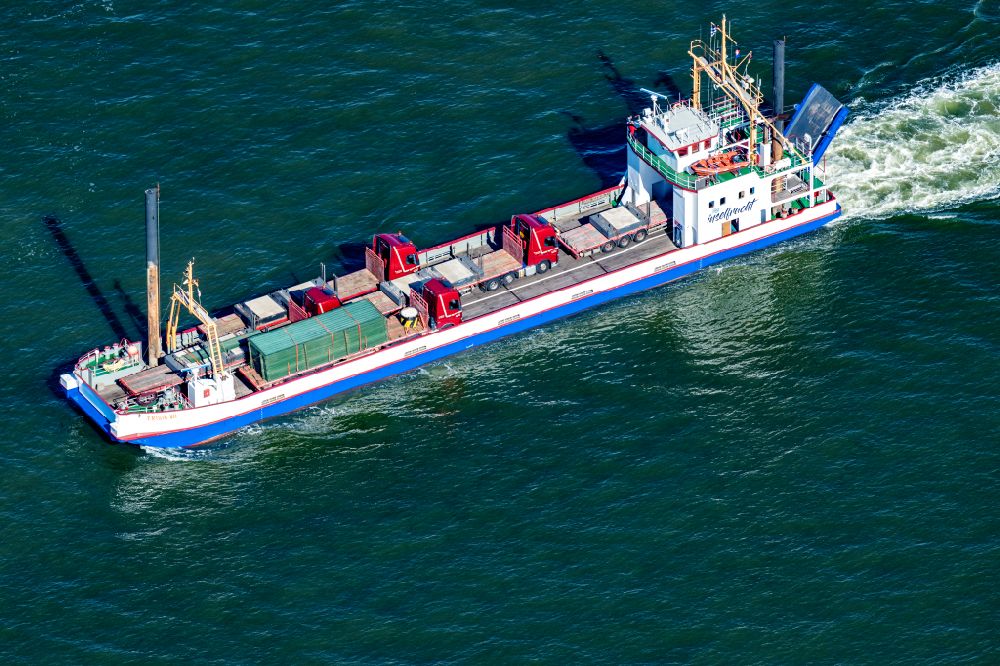Aerial image Norderney - Journey of a ferry ship of the AG Reederei Norden-Frisia ship load ferry Frisia Inselfreight in Norden Norddeich in the state Lower Saxony, Germany