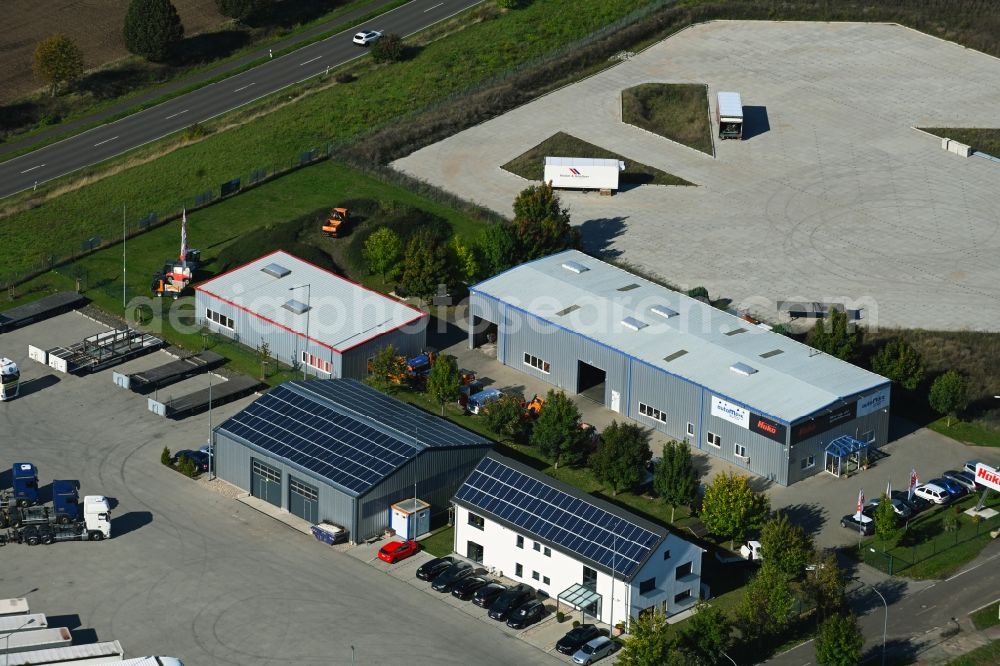 Ebendorf from the bird's eye view: Buildings and production halls on the vehicle construction site of Auto Maerz Fahrzeugtechnik u. Anlagen GmbH on street Curt-Schroeter-Strasse in Ebendorf in the state Saxony-Anhalt, Germany