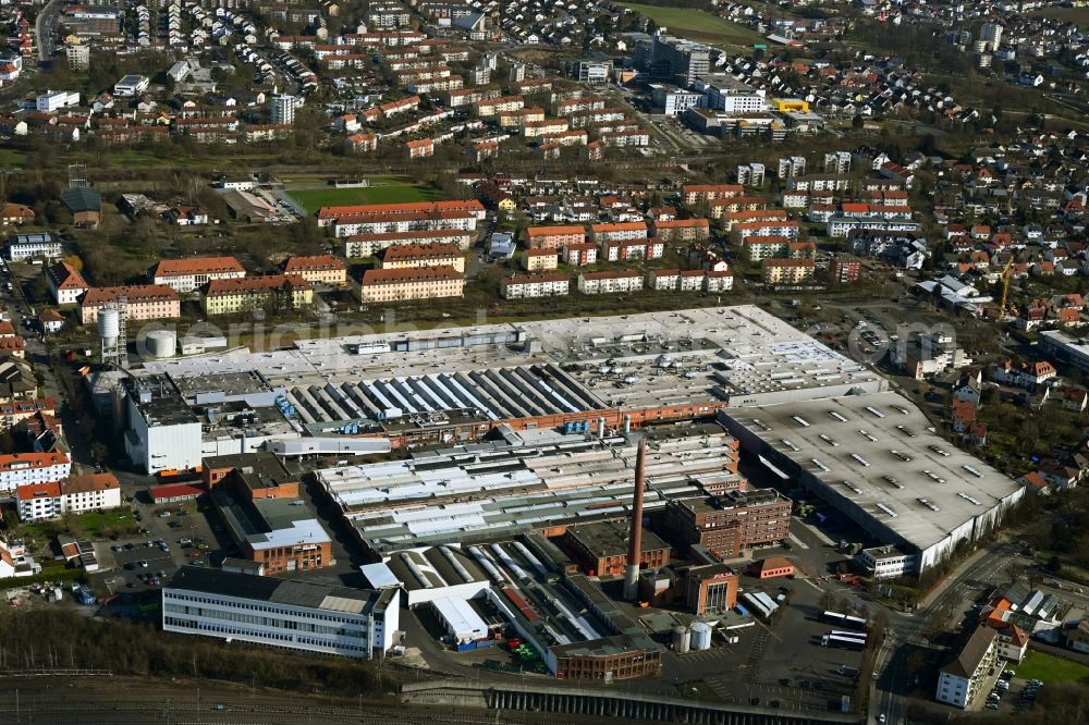 Aerial photograph Fulda - Buildings and production halls on the vehicle construction site of Autoteileherstellers Goodyear Germany GmbH on Kuenzeller Strasse in the district Ostend in Fulda in the state Hesse, Germany