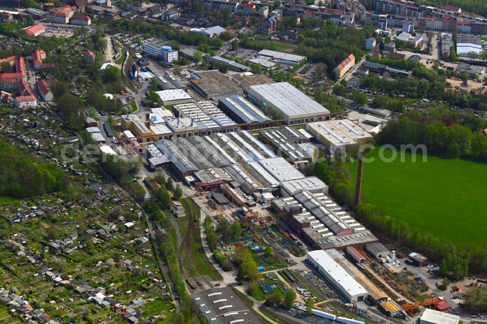 Görlitz from the bird's eye view: Buildings and production halls on the train vehicle construction site Bombardier Transportation GmbH in Goerlitz in the state Saxony, Germany