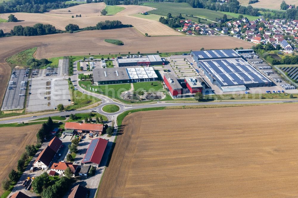 Aulendorf from above - Buildings and production halls on the vehicle construction site of Carthago Reisemobilbau GmbH in Aulendorf in the state Baden-Wuerttemberg, Germany
