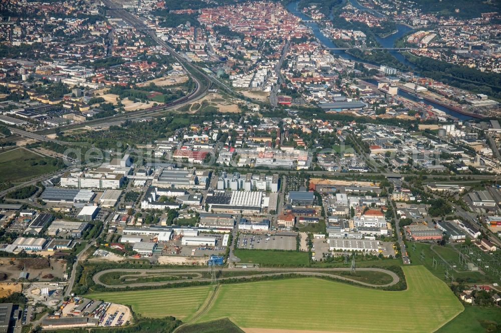 Regensburg from the bird's eye view: Buildings and production halls on the vehicle construction site of Continental Automotive GmbH on Siemensstrasse in the district Irlmauth in Regensburg in the state Bavaria, Germany