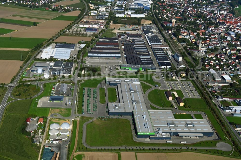 Lauingen from above - Buildings and production halls on the vehicle construction site of Deutz Fahr Land in Lauingen in the state Bavaria, Germany