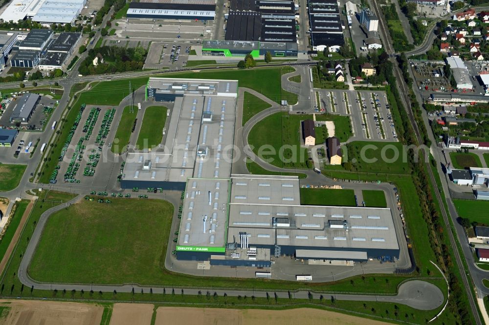 Lauingen from the bird's eye view: Buildings and production halls on the vehicle construction site of Deutz Fahr Land in Lauingen in the state Bavaria, Germany