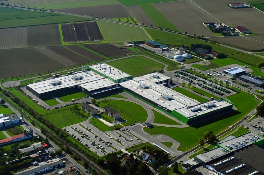 Lauingen from above - Buildings and production halls on the vehicle construction site of Deutz Fahr Land in Lauingen in the state Bavaria, Germany