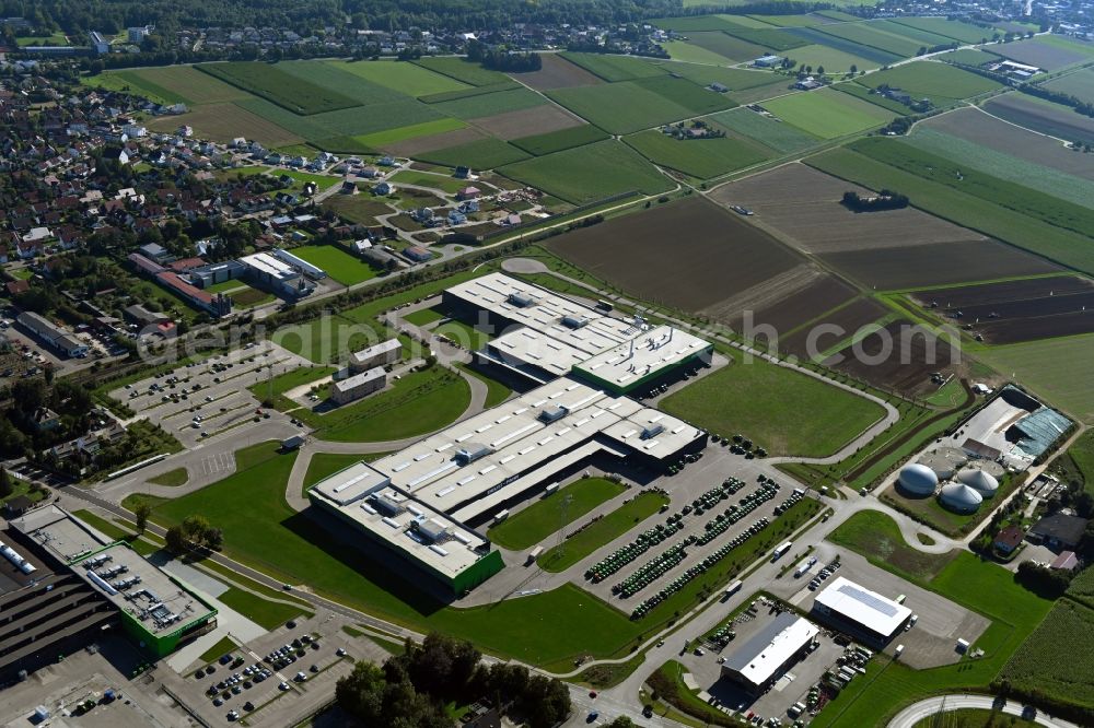 Lauingen from the bird's eye view: Buildings and production halls on the vehicle construction site of Deutz Fahr Land in Lauingen in the state Bavaria, Germany