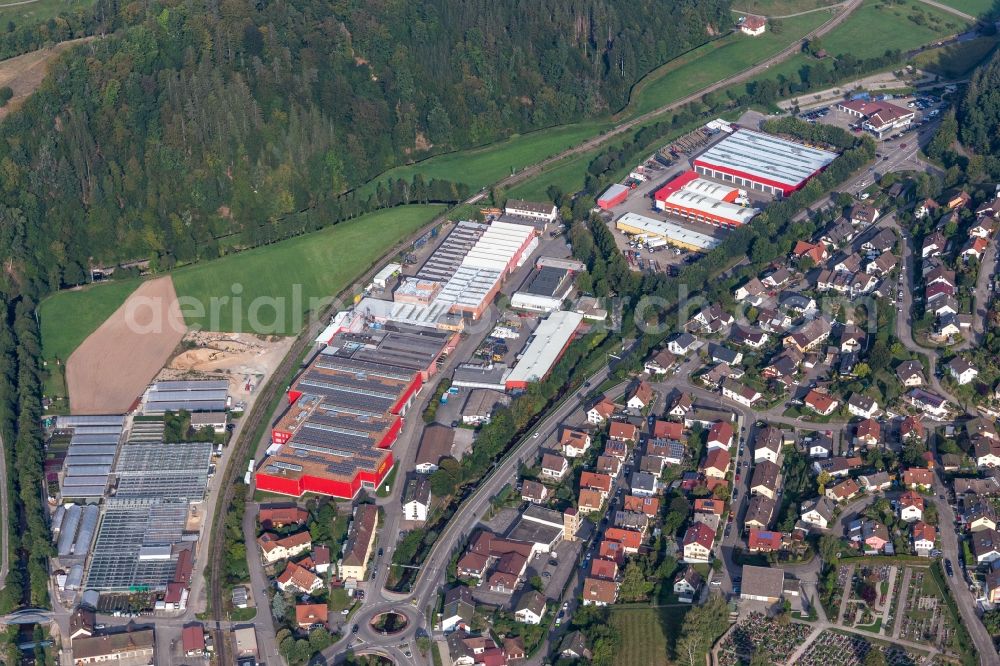Oppenau from the bird's eye view: Buildings and production halls on the vehicle construction site of DOLL Fahrzeugbau GmbH in Oppenau in the state Baden-Wuerttemberg, Germany