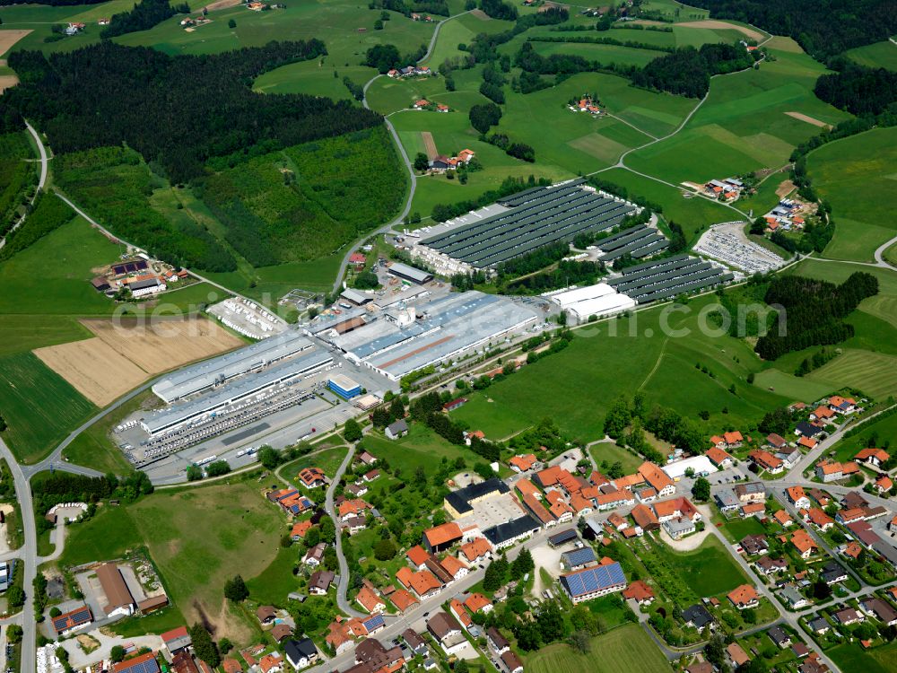 Jandelsbrunn from the bird's eye view: Buildings and production halls on the vehicle construction site of Firma Knaus Tabbert AG in Jandelsbrunn in the state Bavaria, Germany