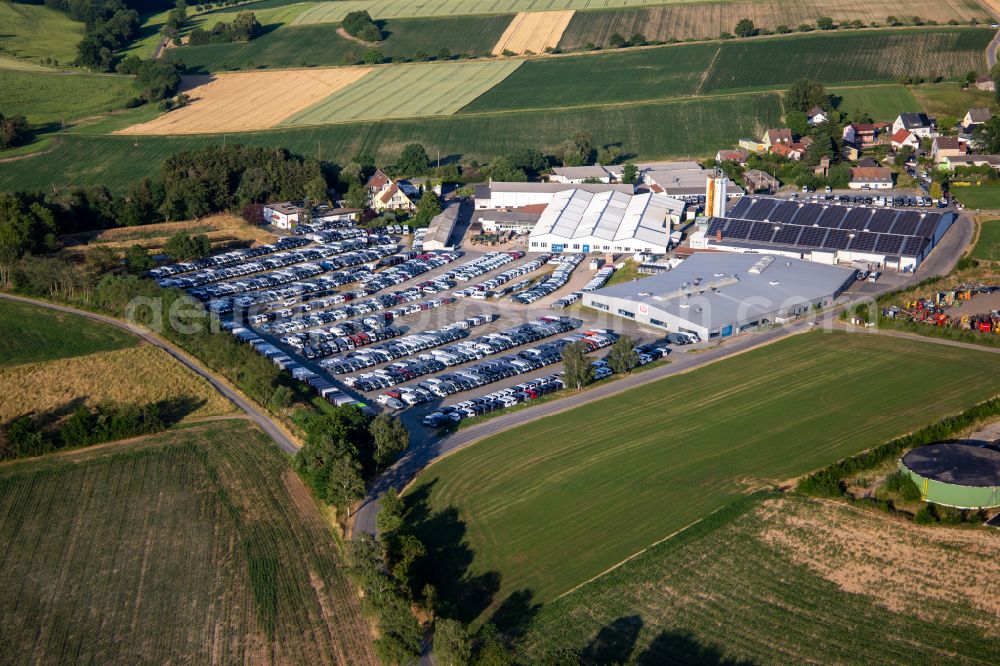 Aerial image Michelstadt - Buildings and production halls on the vehicle construction site H-line Produktion on street Roemerstrasse in Michelstadt in the state Hesse, Germany