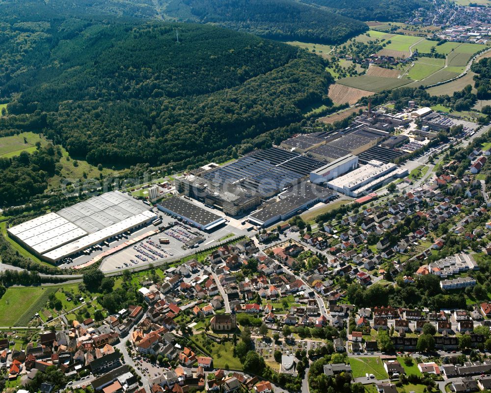 Aerial photograph Breuberg - Buildings and production halls on the vehicle construction site of Pirelli Deutschland GmbH on street Hoechster Strasse in the district Sandbach in Breuberg in the state Hesse, Germany