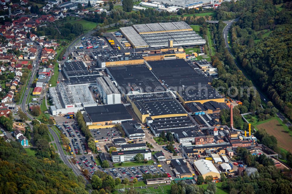 Aerial photograph Breuberg - Buildings and production halls on the vehicle construction site of Pirelli Deutschland GmbH on street Hoechster Strasse in the district Sandbach in Breuberg in the state Hesse, Germany