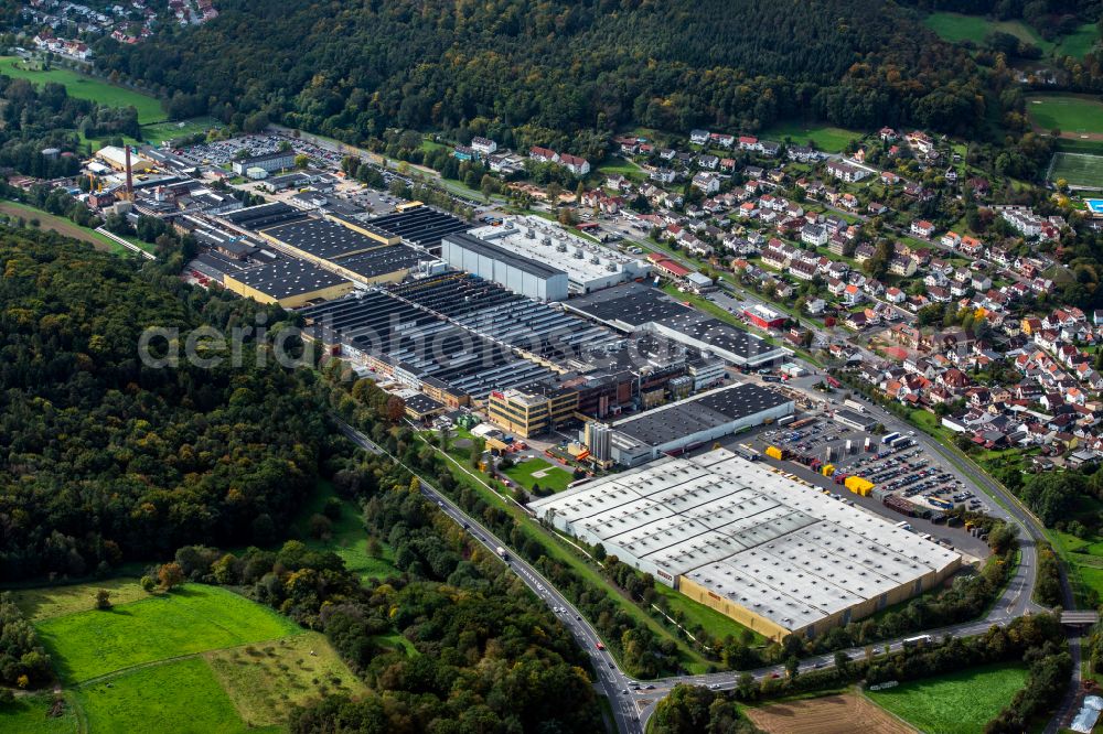 Breuberg from the bird's eye view: Buildings and production halls on the vehicle construction site of Pirelli Deutschland GmbH on street Hoechster Strasse in the district Sandbach in Breuberg in the state Hesse, Germany