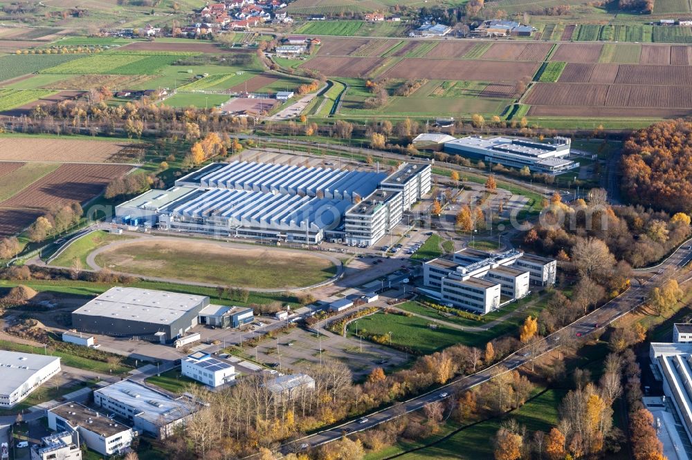 Bühl from the bird's eye view: Buildings and production halls on the vehicle construction site of Schaeffler Automotive Buehl GmbH & Co. KG in Buehl in the state Baden-Wurttemberg, Germany