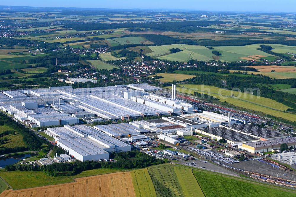 Aerial photograph Zwickau - Buildings and production halls on the vehicle construction site of VW Volkawagen AG in the district Mosel in Zwickau in the state Saxony, Germany