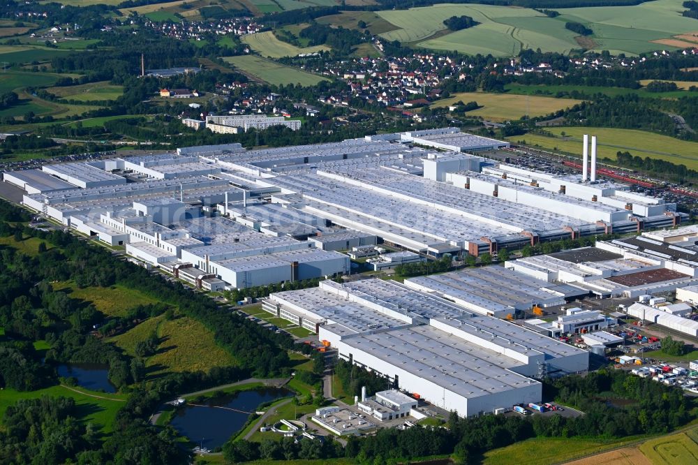 Zwickau from the bird's eye view: Buildings and production halls on the vehicle construction site of VW Volkawagen AG in the district Mosel in Zwickau in the state Saxony, Germany