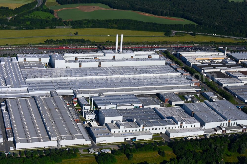 Zwickau from above - Buildings and production halls on the vehicle construction site of VW Volkawagen AG in the district Mosel in Zwickau in the state Saxony, Germany