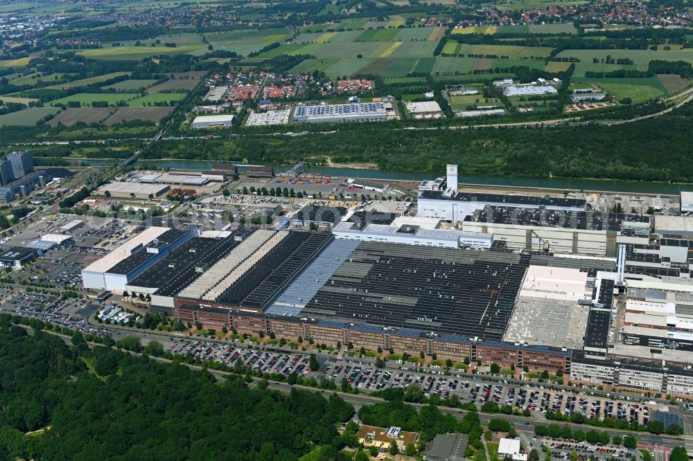 Hannover from the bird's eye view: Buildings and production halls on the vehicle construction site of Volkswagen AG in Hannover in the state Lower Saxony, Germany