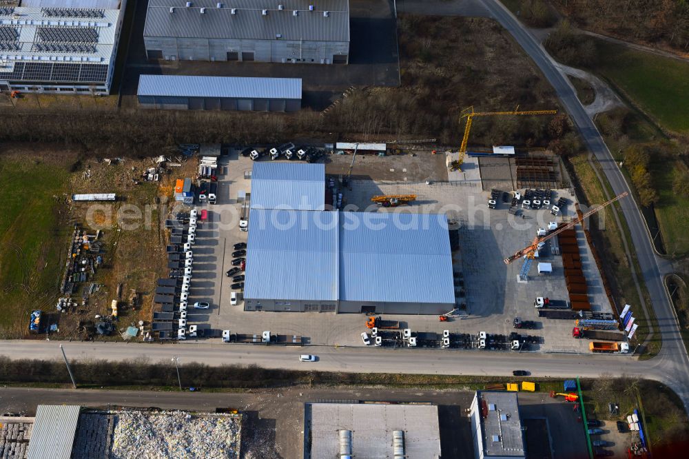 Walldürn from above - Buildings and production halls on the vehicle construction site on street Heidingsfelder Weg in Wallduern in the state Baden-Wuerttemberg, Germany