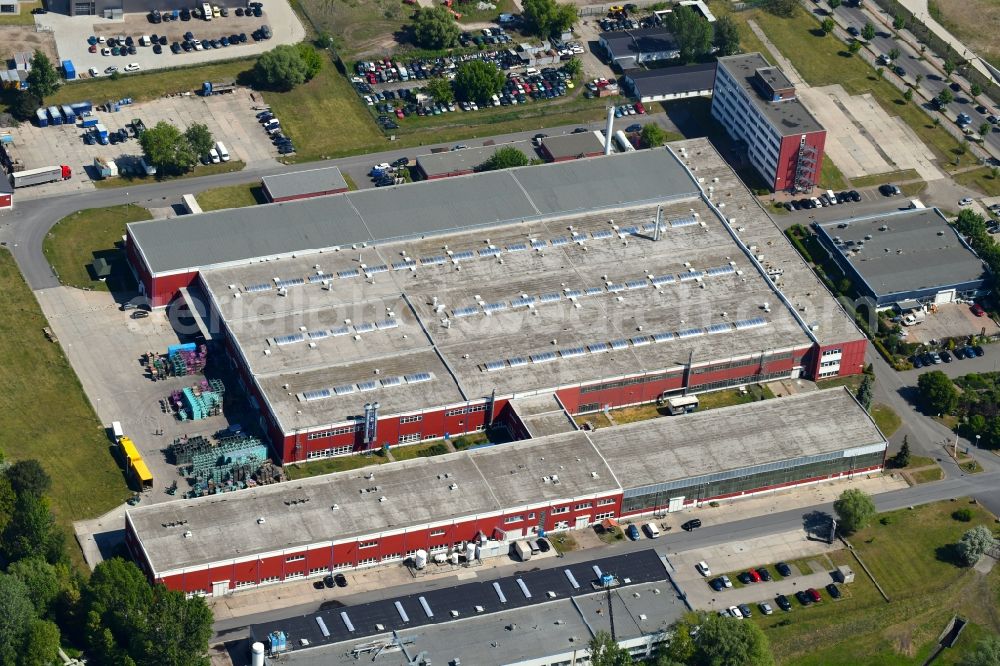 Berlin from above - Buildings and production halls on the vehicle construction site Walter Automobiltechnik GmbH on Boxberger Strasse in the district Marzahn in Berlin, Germany