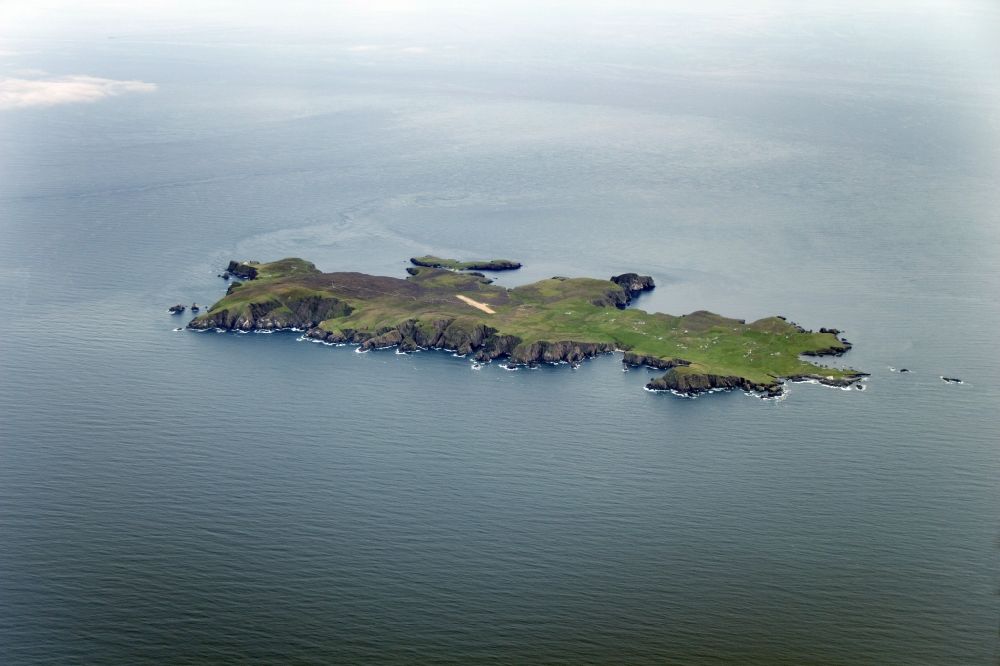 Fair Isle from above - Fair Isle with Airport of Shetland Islands of Scotland in the North Sea