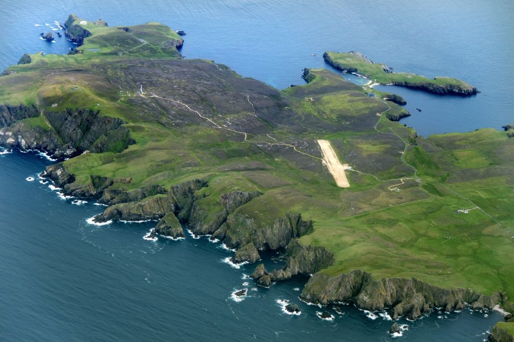 Fair Isle from the bird's eye view: Fair Isle with Airport of Shetland Islands of Scotland in the North Sea