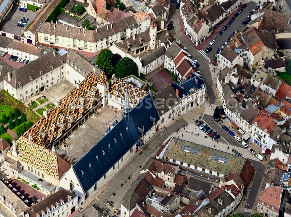 Beaune from above - Facade of the monument Hotel-Dieu in Beaune in Bourgogne-Franche-Comte, France