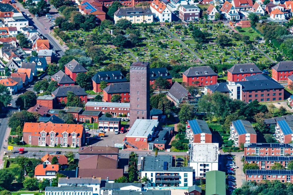 Norderney from above - Facade of the monument Wasserturm Norderney in Norderney in the state Lower Saxony, Germany