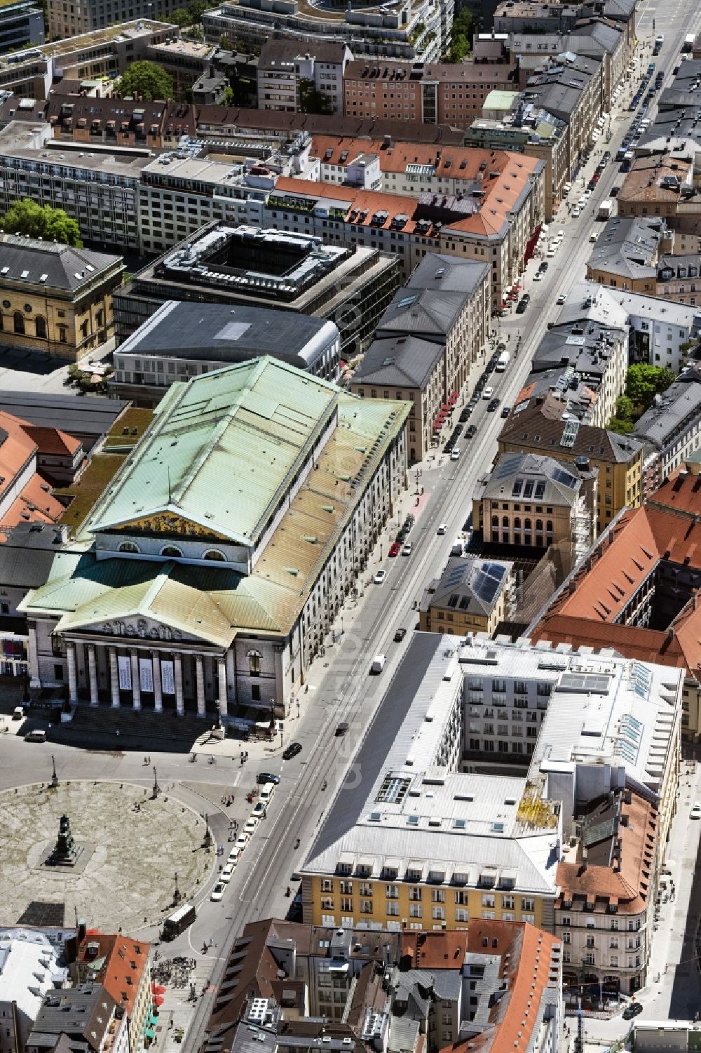 München from the bird's eye view: Facade of the building Residenztheater at Max-Joseph-Platz in the district Altstadt in Munich in the state Bavaria, Germany