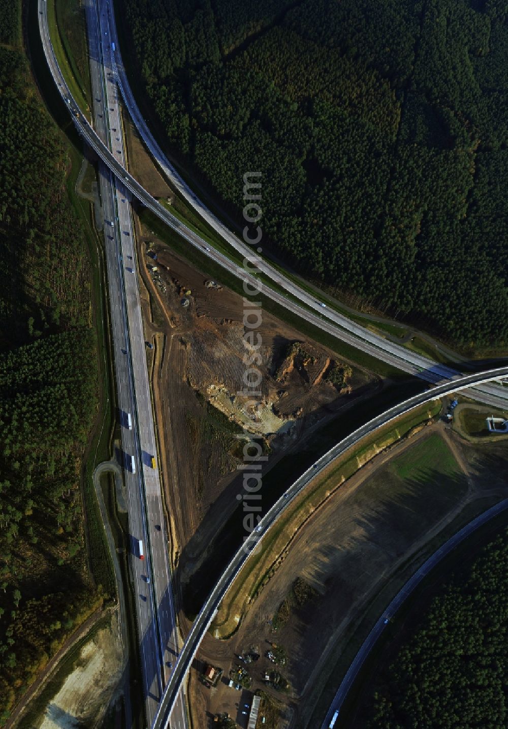 Groß Ziethen from above - Construction site of the junction Havelland at the motorway A10 and A24 in the state Brandenburg