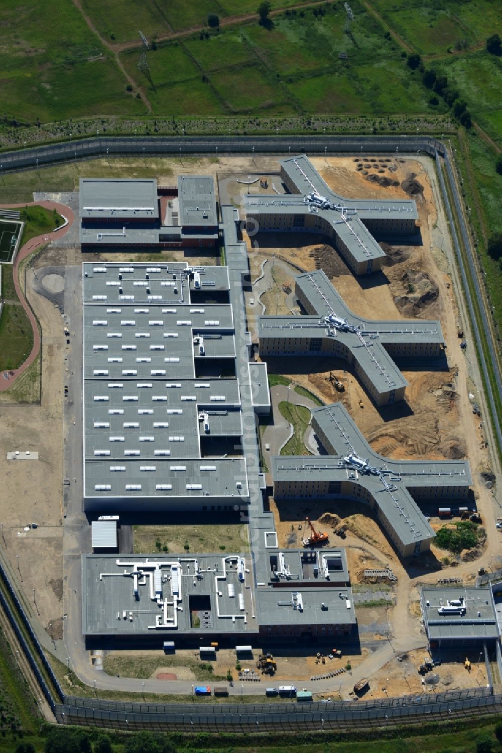 Aerial image Großbeeren - Construction site of the new penal institution Heidering Grossbeeren
