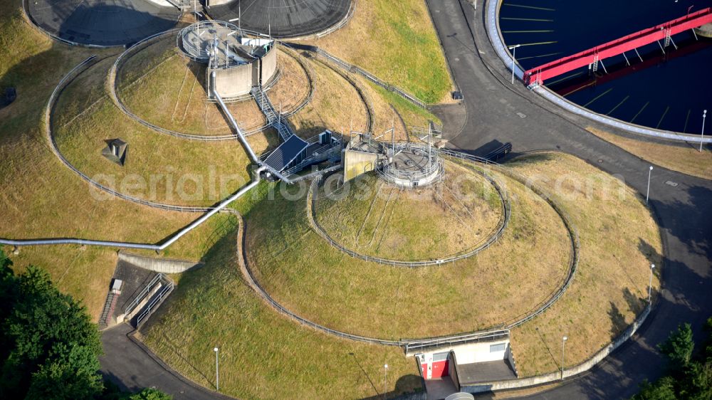 Bonn from the bird's eye view: Sewage treatment plant digestion towers in Bonn in the state North Rhine-Westphalia, Germany