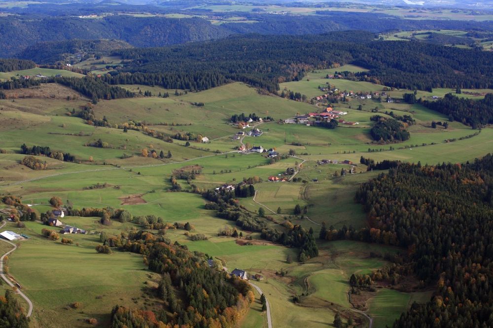 Ibach from above - Structures of a field and forest landscape in the Hotzenwald in Ibach in the state Baden-Wuerttemberg, Germany. Recreation locality for Alexej Nawalny in autumn 2020 after his poisonous gas attack
