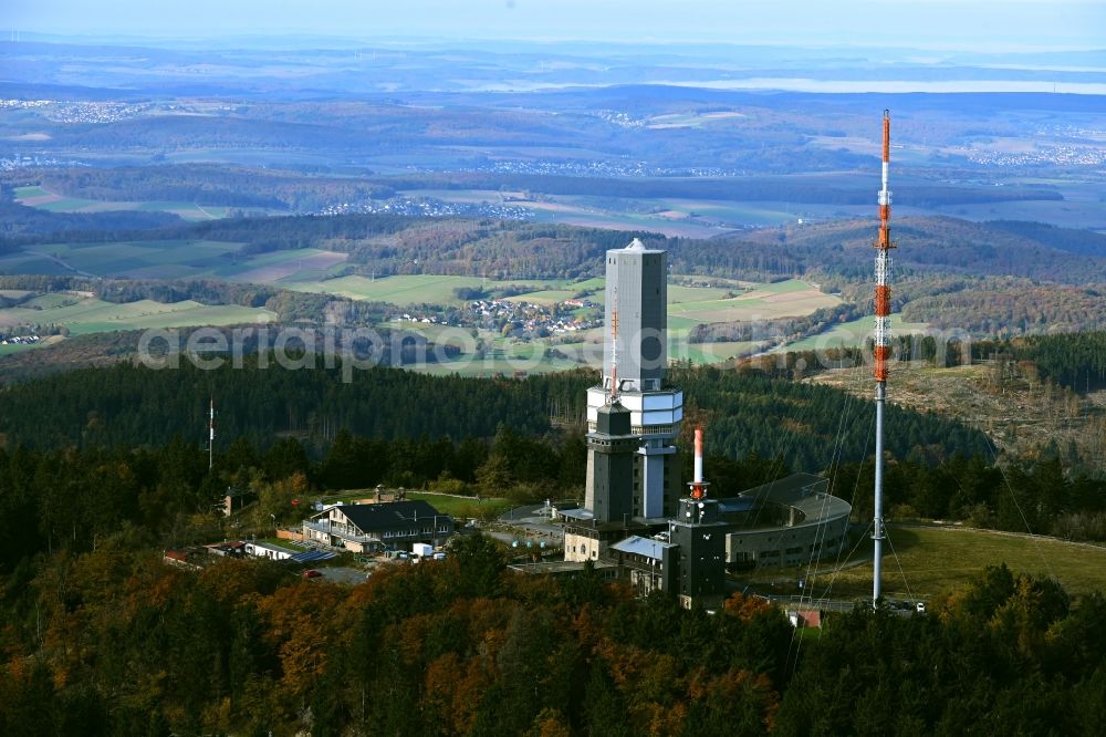 Schmitten from above - Funkturm and transmission system as basic network transmitter Feldbergturm on Grosser Feldberg in Schmitten in the state Hesse, Germany
