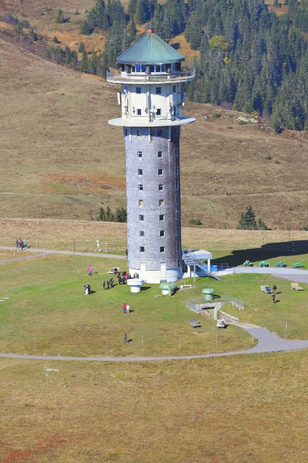 Aerial image Feldberg (Schwarzwald) - Tower on the summit of Feldberg (Black Forest) in the state Baden-Wuerttemberg
