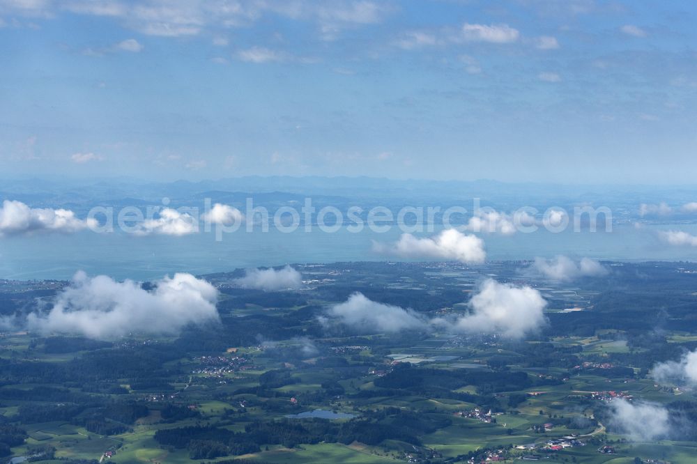 Aerial image Sigmarszell - Agricultural fields with adjacent forest and forest areas on the shore of Lake Constance in Sigmarszell in the state Bavaria, Germany