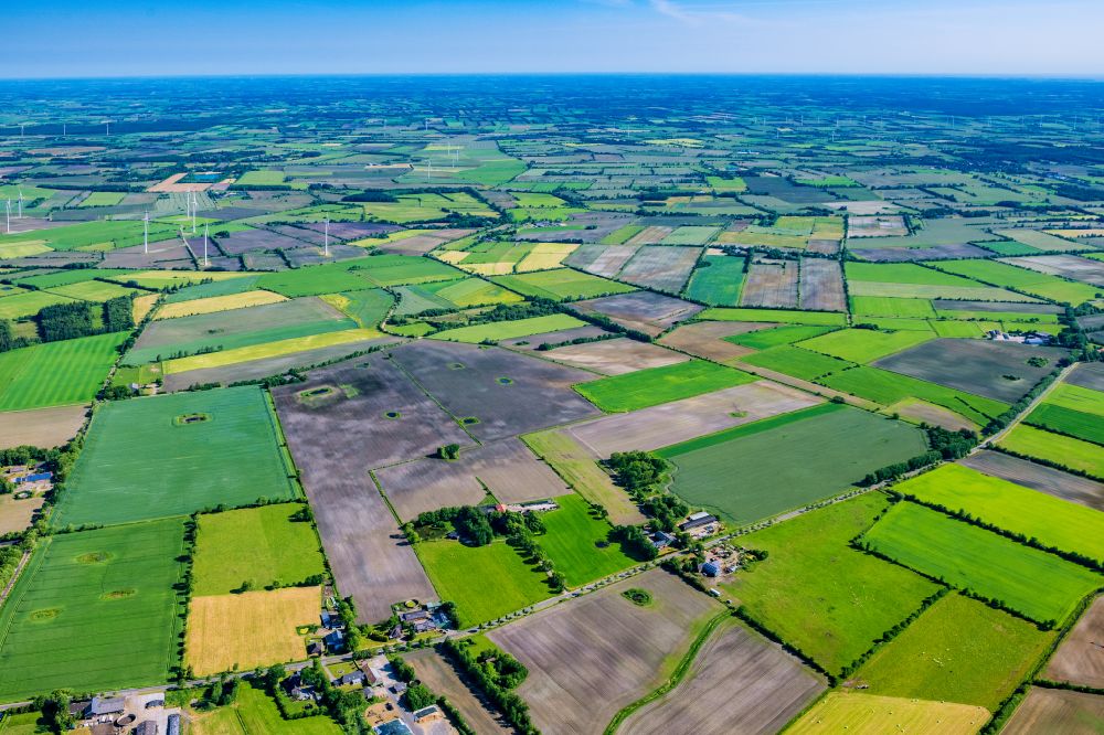 Schafflund from above - Landscape of predominantly agricultural fields in Schafflund in the state Schleswig-Holstein, Germany