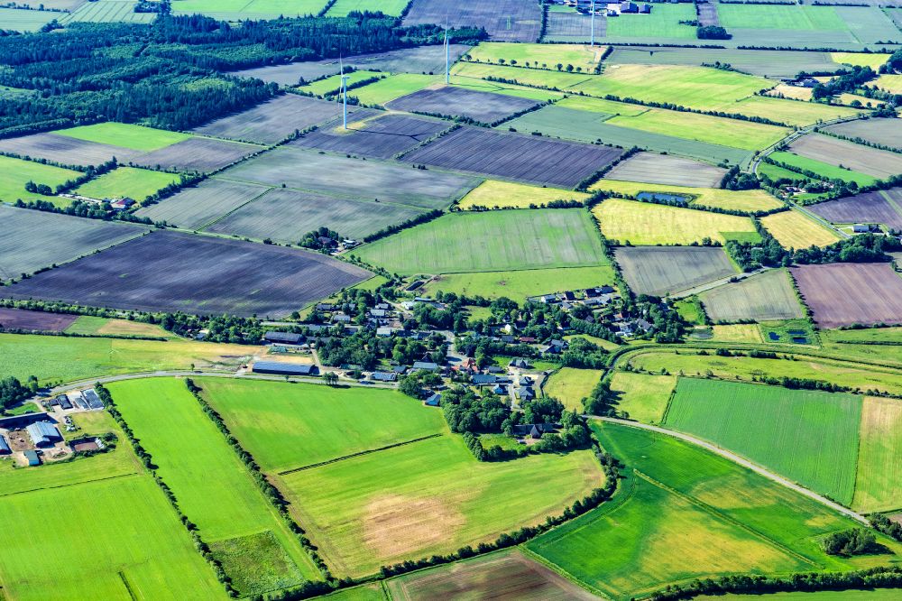 Sprakebüll from above - Agricultural fields in Sprakebuell in the state Schleswig-Holstein, Germany
