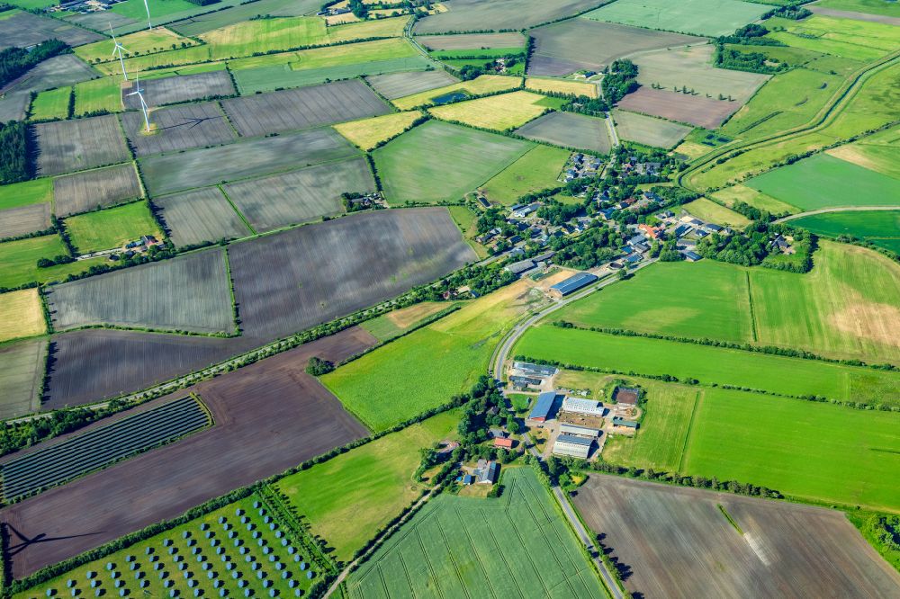 Sprakebüll from above - Agricultural fields in Sprakebuell in the state Schleswig-Holstein, Germany