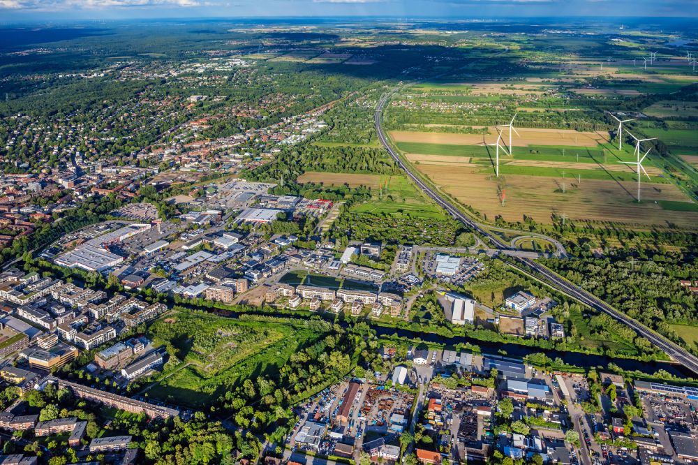 Hamburg from the bird's eye view: Agricultural fields as planning area and development area Gewerbegebit Bergedorf in Hamburg, Germany