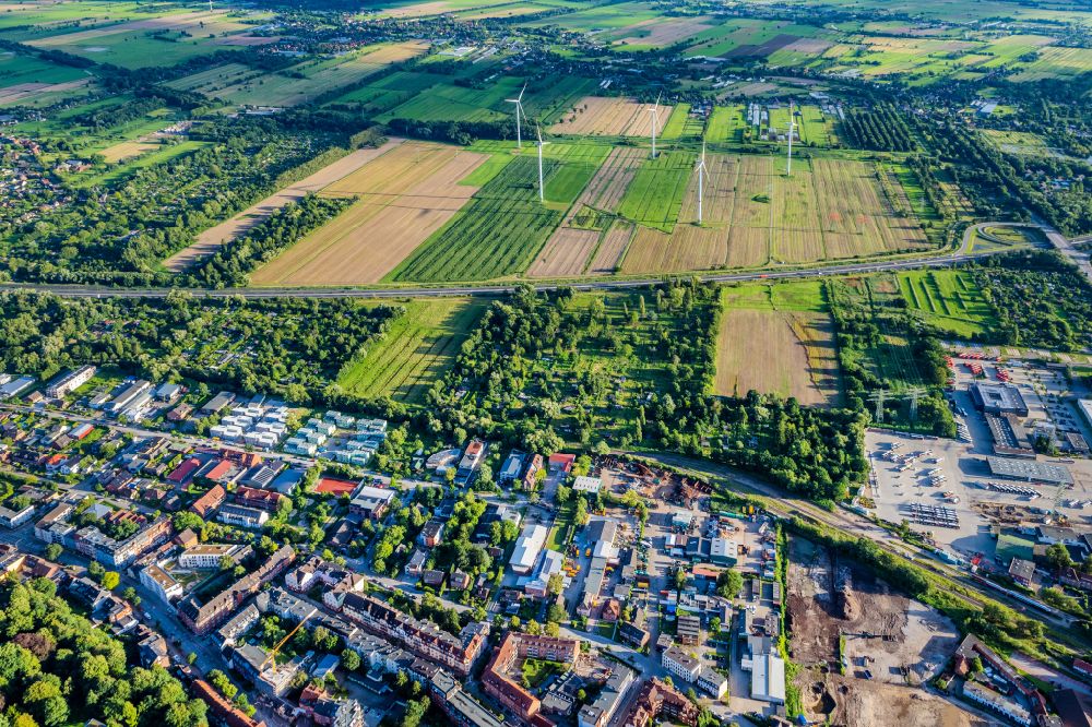 Aerial image Hamburg - Agricultural fields as planning area and development area Gewerbegebit Bergedorf in Hamburg, Germany