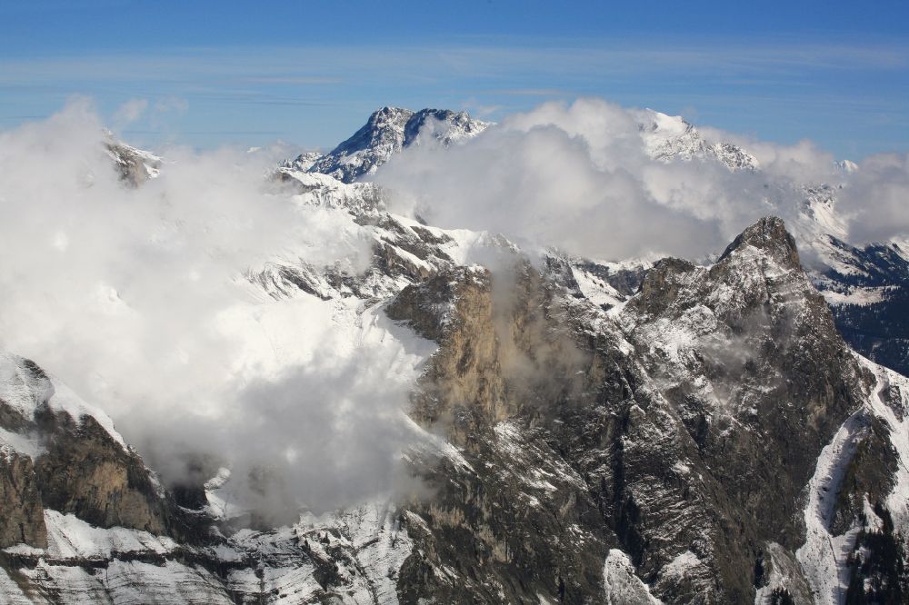 Aerial photograph Balzers - Rock and mountain landscape at the Rotspitz in the Alps in Balzers in Liechtenstein