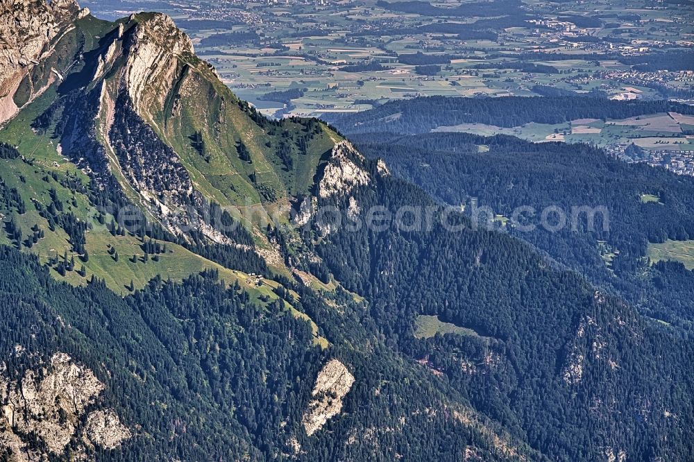 Aerial image Alpnach - Rock and mountain landscape of Berg Pilatus bei Luzern in Alpnach in the canton Obwalden, Switzerland