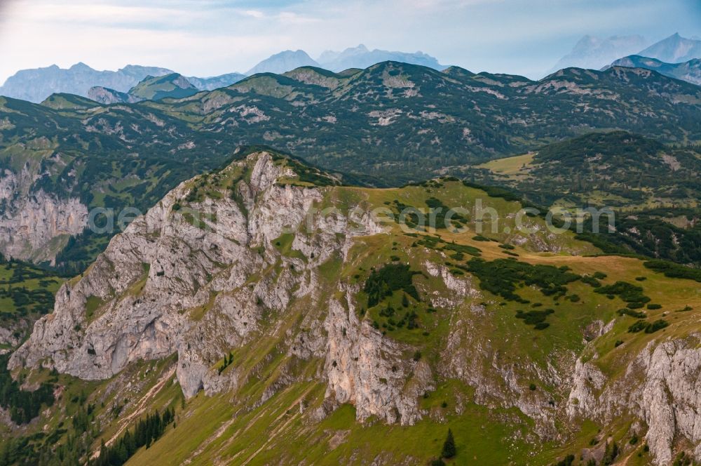 Eisenerz from the bird's eye view: Rock and mountain landscape of Freimauer with Freimauerhoehle in Eisenerz in Steiermark, Austria