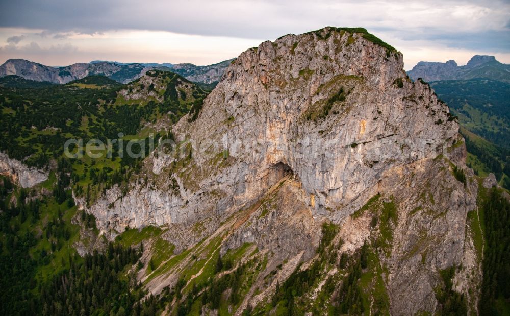 Aerial photograph Eisenerz - Rock and mountain landscape of Freimauer with Freimauerhoehle in Eisenerz in Steiermark, Austria