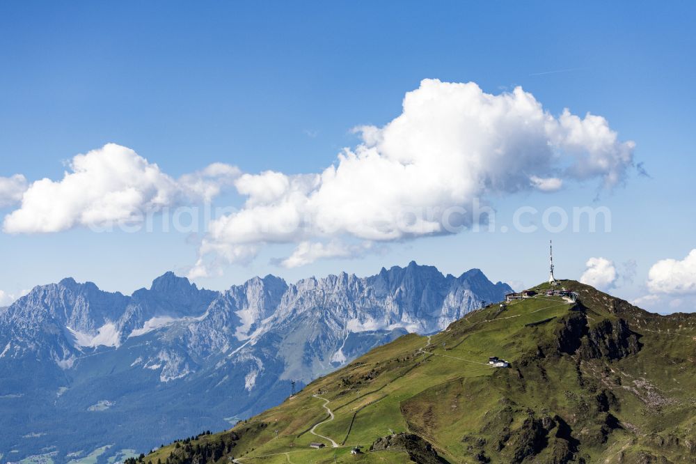 Aerial image Kitzbühel - Rock and mountain landscape peak Kitzbueheler Horn in Kitzbuehel in the Alps in Tirol, Austria
