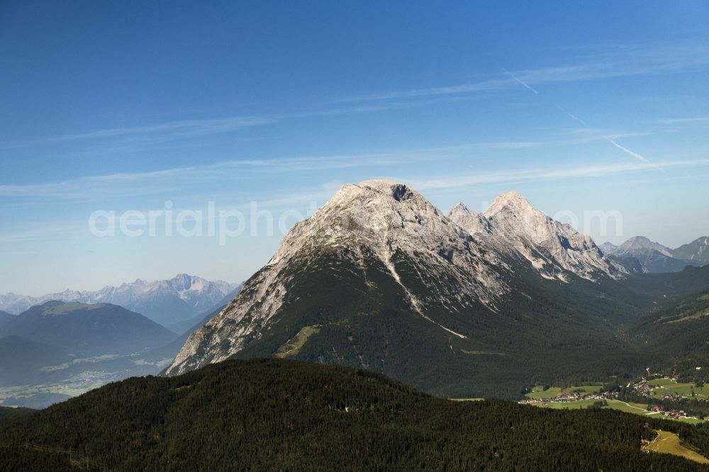 Aerial image Zirl - Rock and mountain landscape with Gipfeln of Nordkette in Zirl in Tirol, Austria