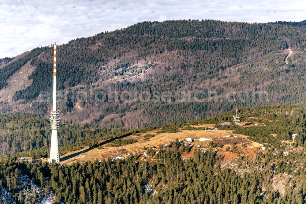 Aerial photograph Sasbach - Rock and mountain landscape Hornisginde in Nordschwarzwald with Funkturm in Sasbach in the state Baden-Wurttemberg, Germany