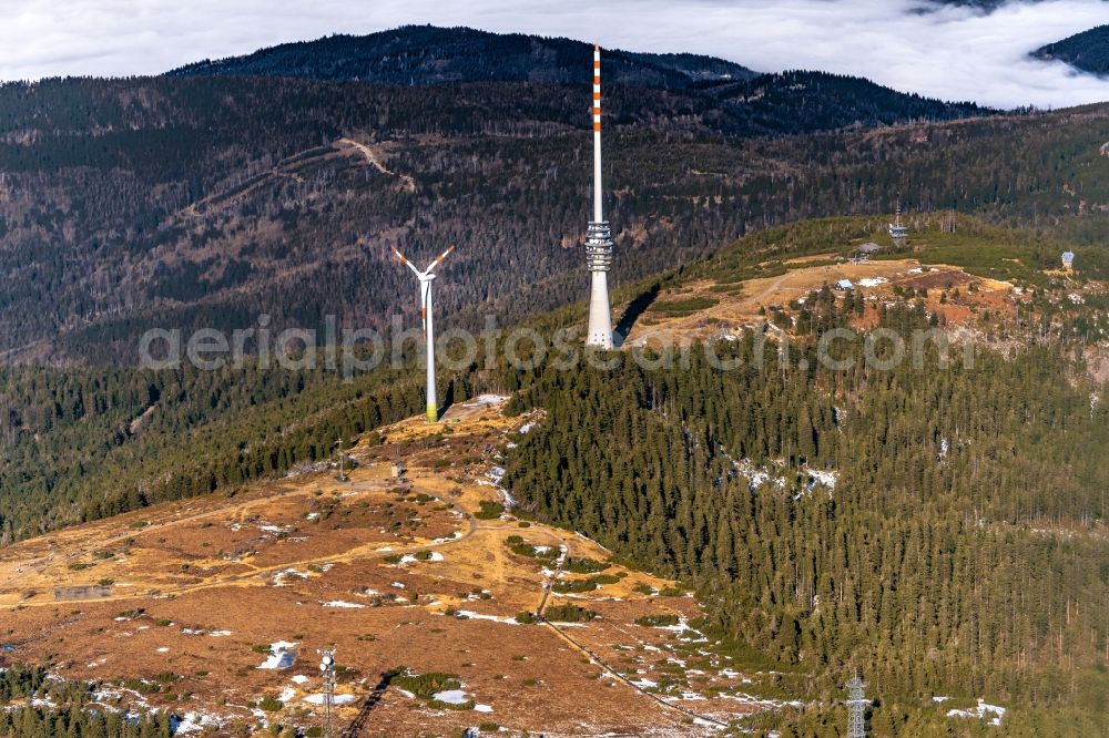 Aerial image Sasbach - Rock and mountain landscape Hornisginde in Nordschwarzwald with Funkturm in Sasbach in the state Baden-Wurttemberg, Germany