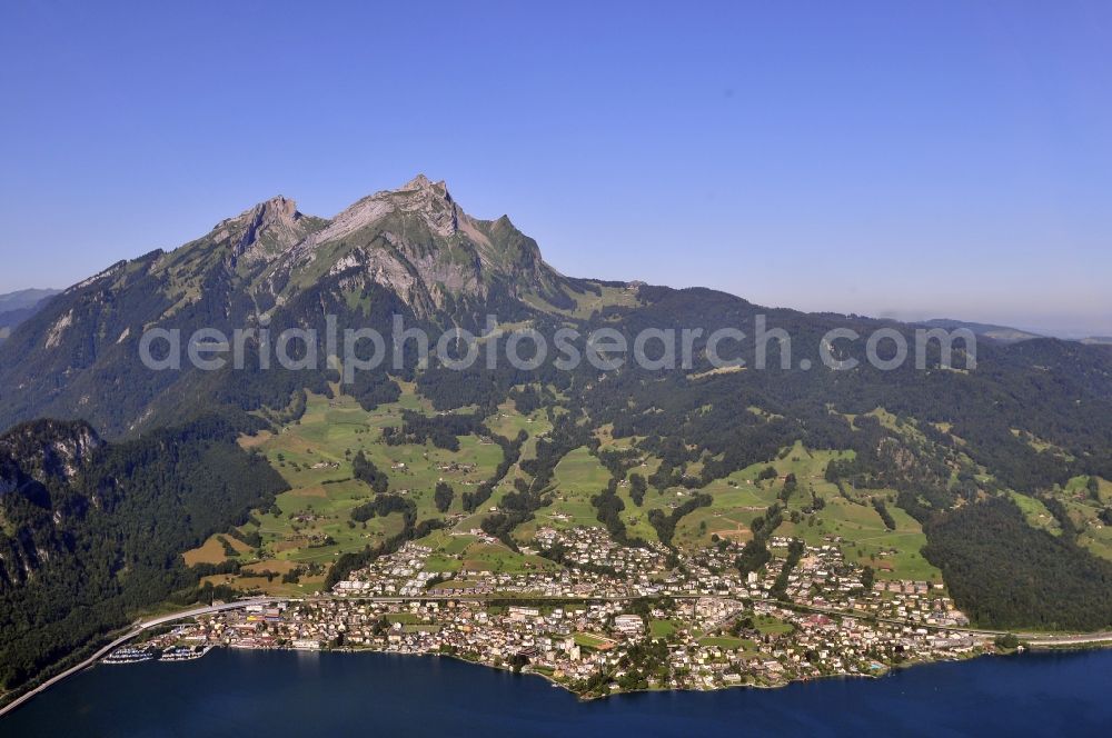 Aerial image Hergiswil - Rock and mountain landscape des Pilatus der Alpen in Hergiswil in Switzerland